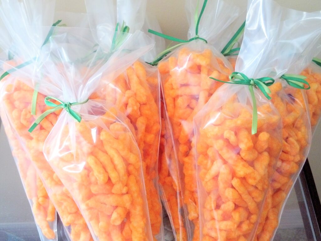 Carrot Cheetos Treat Bags - Easy Easter Ideas | Baubles + Bubbles